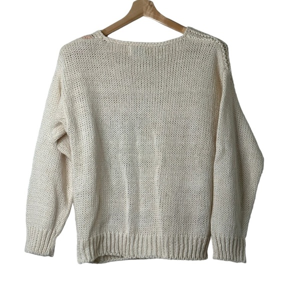 Vintage Distinction Ivory Chunky Hand Knit Crew Neck Sweater Sz L - Picture 7 of 10